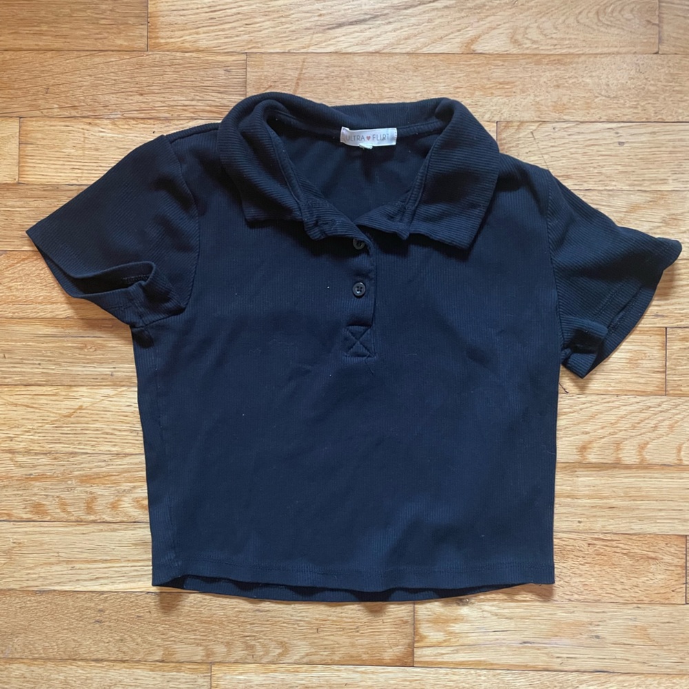 Cropped Black Polo Shirt